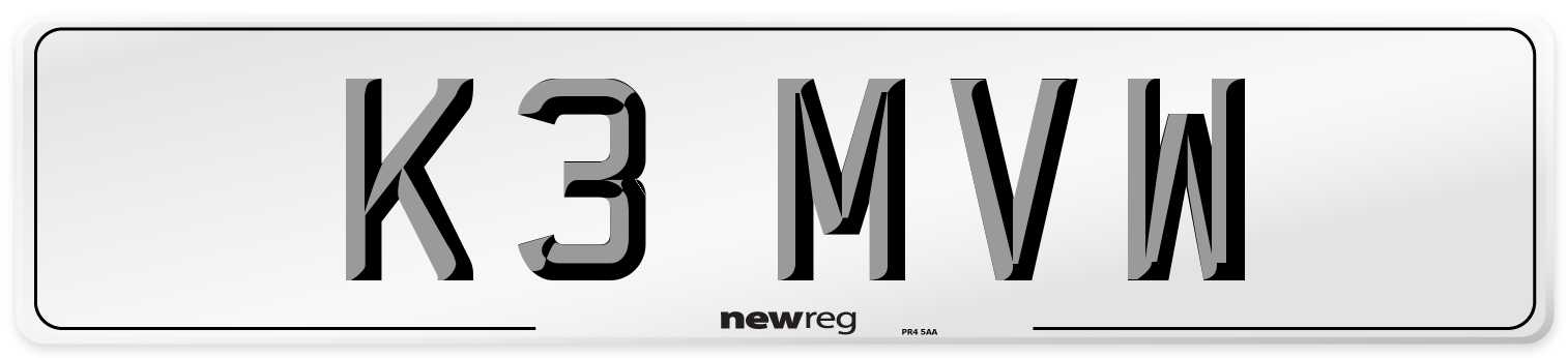 K3 MVW Number Plate from New Reg